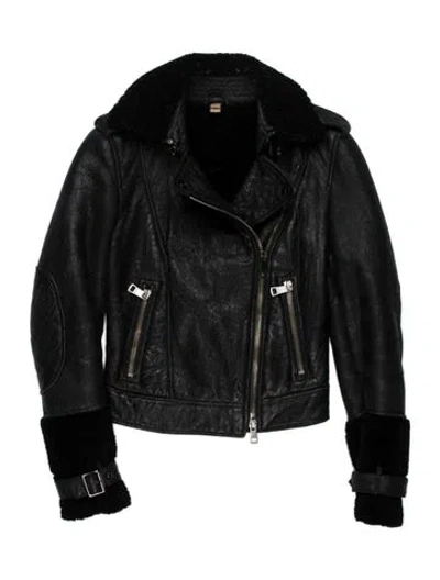 Pre-owned Burberry Shearling Biker Jacket In Blue