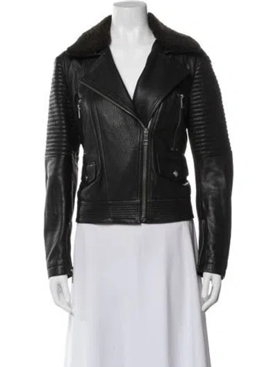 Pre-owned Burberry Shearling Biker Jacket In Blue