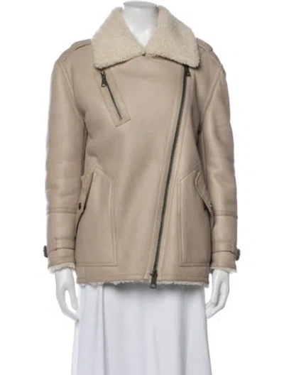 Pre-owned Burberry Shearling Biker Jacket In Neutral