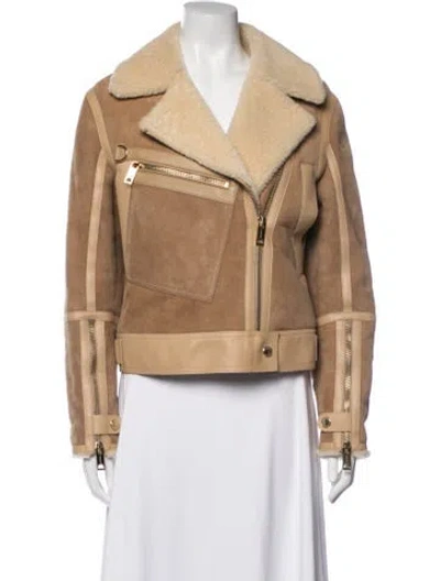Pre-owned Burberry Shearling Biker Jacket In Neutrals