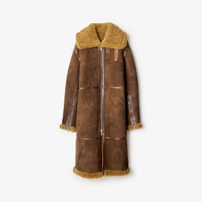 Burberry Brown Relaxed-fit Shearling Coat In Moss