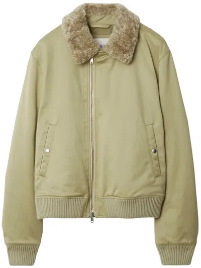 Burberry Bomber-style Coat With Plush Collar In Green