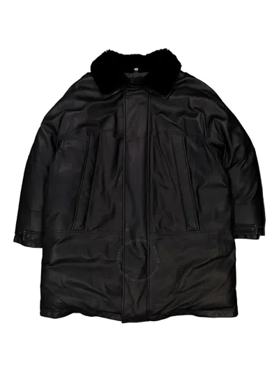 Burberry Shearling-collar Leather Coat In Black