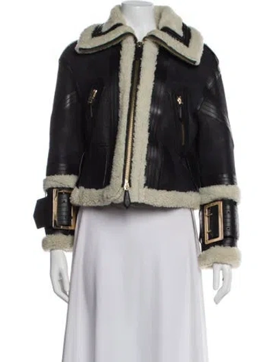 Pre-owned Burberry Shearling Colorblock Pattern Fur Jacket