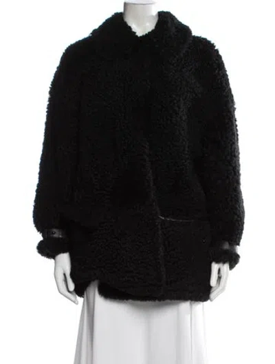 Pre-owned Burberry Shearling Faux Fur Jacket In Black