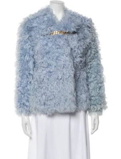 Pre-owned Burberry Shearling Faux Fur Jacket In Blue