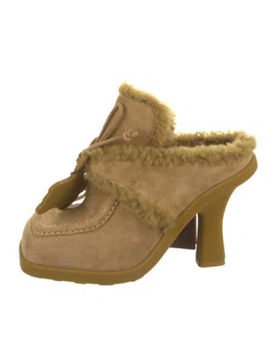 Pre-owned Burberry Shearling Fur Trim Mules In Yellow