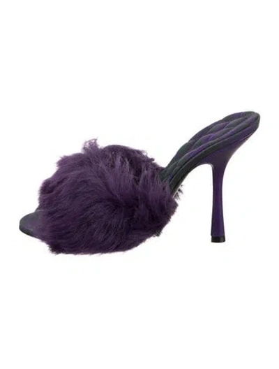 Pre-owned Burberry Shearling Fur Trim Slides W/ Tags In Purple