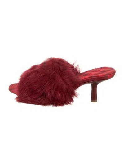 Pre-owned Burberry Shearling Fur Trim Slides W/ Tags In Red