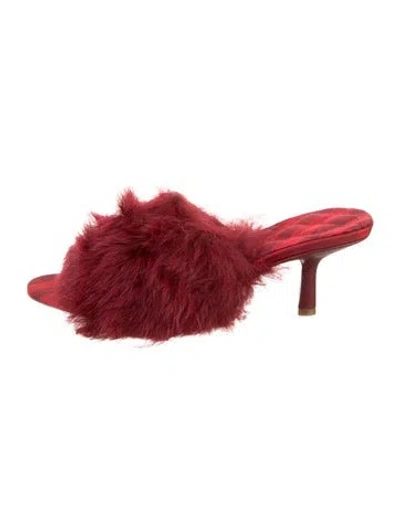 Pre-owned Burberry Shearling Fur Trim Slides W/ Tags In Red