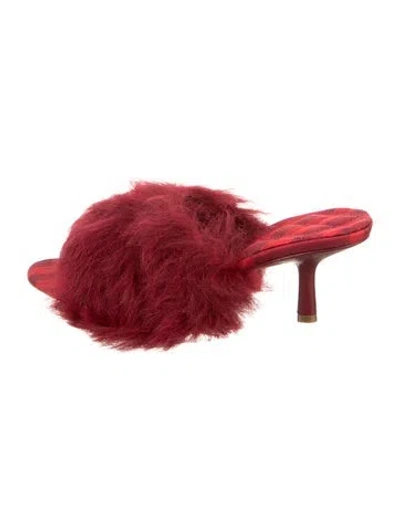 Pre-owned Burberry Shearling Fur Trim Slides W/ Tags In Red