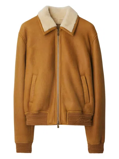 Burberry Harrington Leather Jacket In Sand-colored