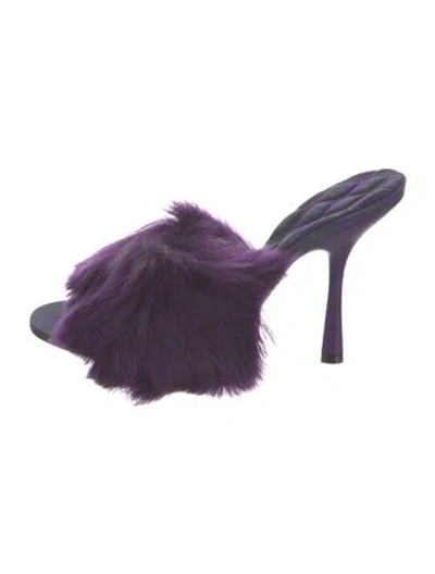 Pre-owned Burberry Shearling Leather Trim Embellishment Slides In Purple