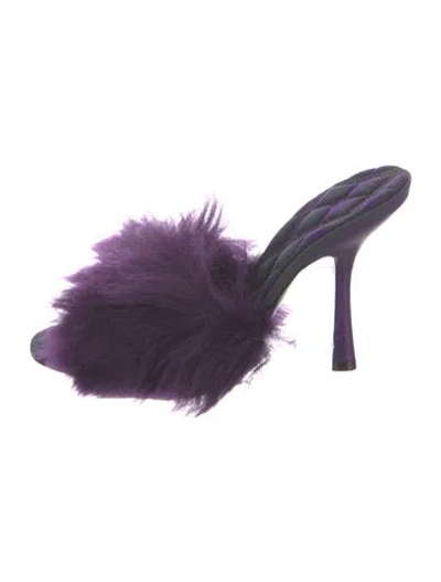 Pre-owned Burberry Shearling Leather Trim Embellishment Slides W/ Tags In Purple