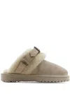 Burberry Buckle Fastening Shearling Suede Mules In Nude
