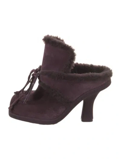 Pre-owned Burberry Shearling Mules In Purple