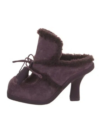 Pre-owned Burberry Shearling Mules In Purple