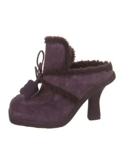 Pre-owned Burberry Shearling Mules In Purple