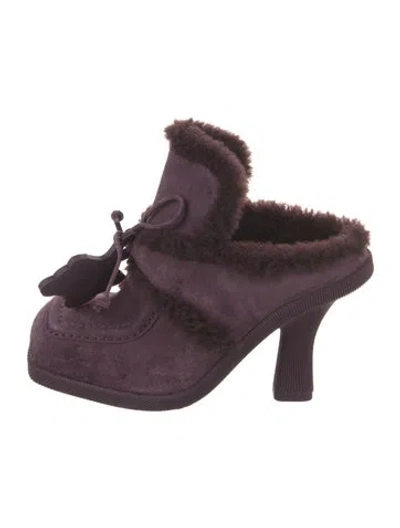Pre-owned Burberry Shearling Mules In Purple