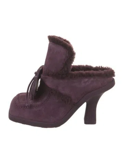 Pre-owned Burberry Shearling Mules In Purple