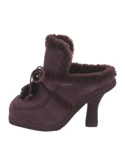Pre-owned Burberry Shearling Mules In Purple