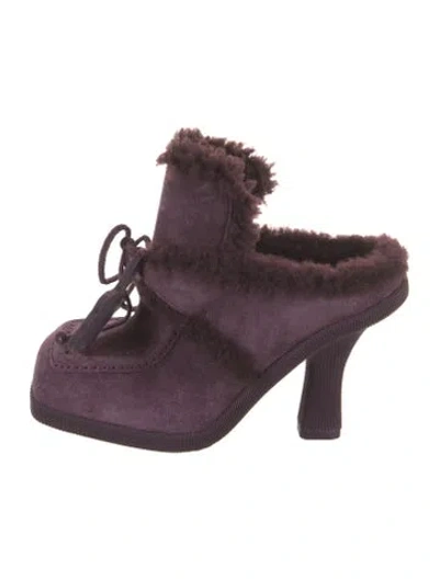 Pre-owned Burberry Shearling Mules In Purple