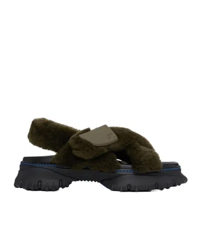 Burberry Shearling Pebble Sandals In Black