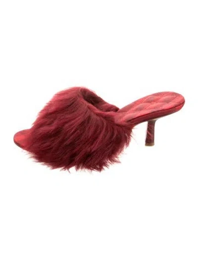 Pre-owned Burberry Shearling Plaid Print Slides In Burgundy