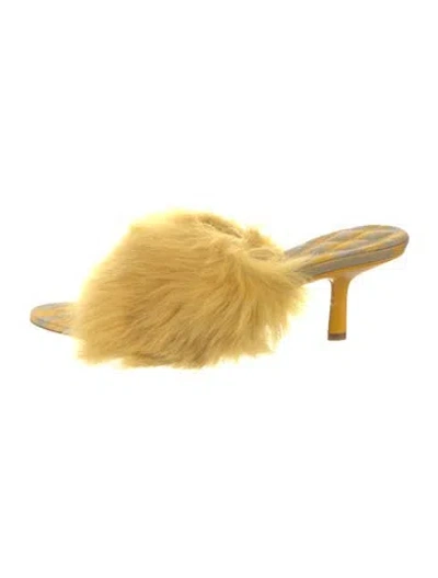 Pre-owned Burberry Shearling Plaid Print Slides In Yellow