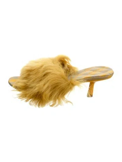 Pre-owned Burberry Shearling Plaid Print Slides In Yellow