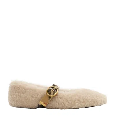 Burberry Shearling Robin Ballerinas In Neutral