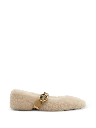 Burberry Shearling Robin Ballerinas In Neutrals