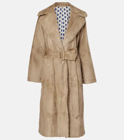 Burberry Belted Goat Shearling Trench Coat In Field