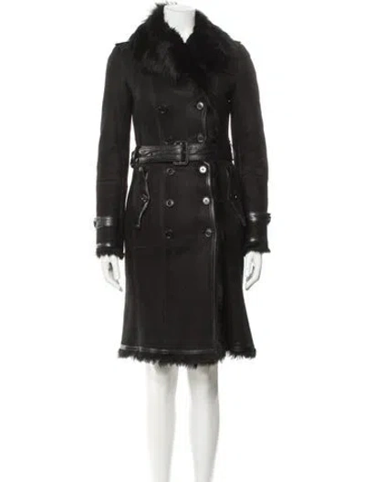 Pre-owned Burberry Shearling Trench Coat In Black