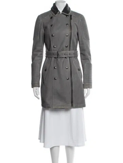 Pre-owned Burberry Shearling Trench Coat In Grey