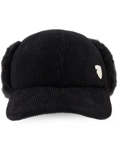 Burberry Shearling-trim Corduroy Trapper Cap In Schwarz