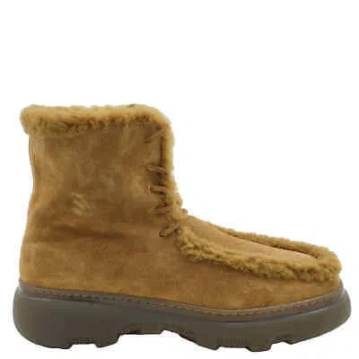 Pre-owned Burberry Shearling-trim Suede Creeper Boots In Check Description