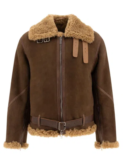 Burberry Men's Belted Sheep Shearling Coat In Brown