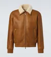 Burberry Shearling-trimmed Leather Bomber Jacket In Sand