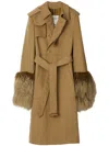 Burberry Shearling-trimmed Trench Coat In Brown