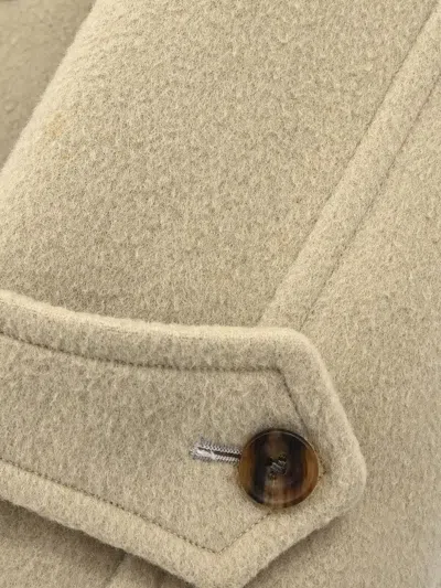Pre-owned Burberry Shearling-collar Wool Coat In Neutrals