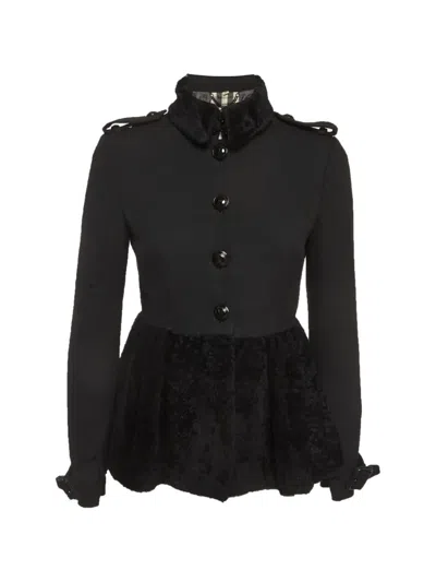Pre-owned Burberry Shearling-trim Crepe Coat In Black