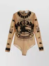 Burberry Sheer Fabric Embroidered Long Sleeve Bodysuit
