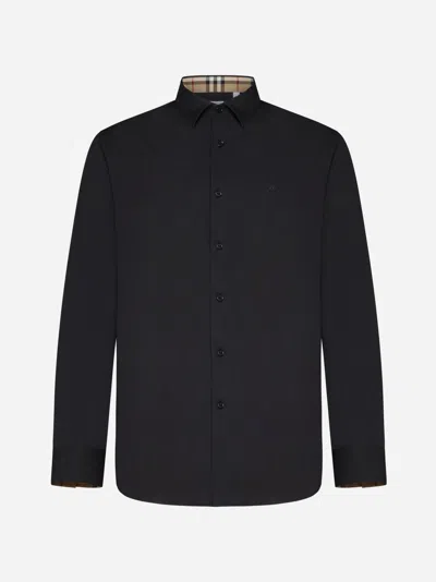 Burberry Black Oversized Shirt With Classic Collar In Stretch Cotton Man