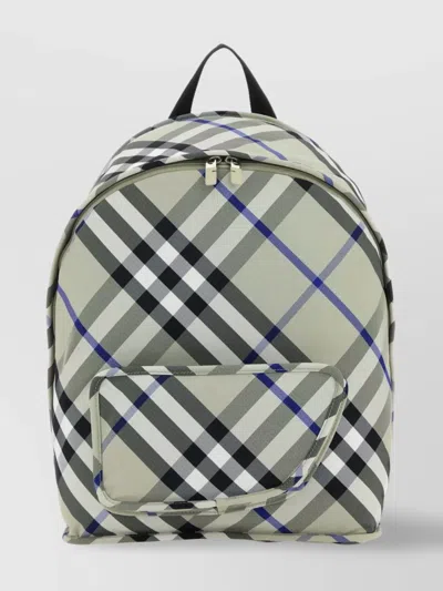 Burberry Shield Backpack Checkered Front Pocket In Gray