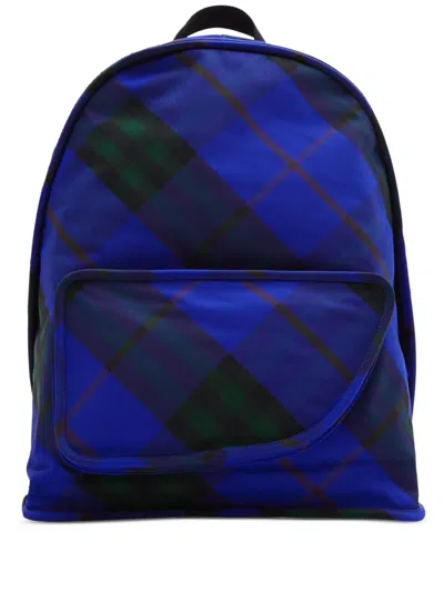 Burberry Shield Checkered Backpack In Blue