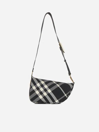 Burberry Medium Shield Check Printed Shoulder Bag In Black Calico