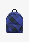 Burberry Shield Checked Canvas Backpack In Blue