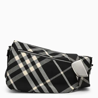 Burberry Shield Large Messenger Bag Black/calico Cotton Blend With Check Pattern
