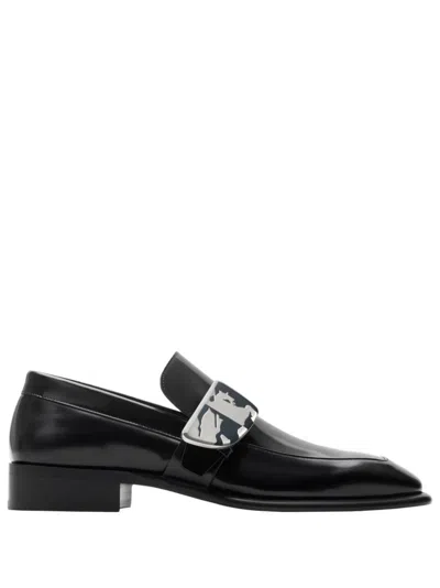 Burberry Men's Leather Shield Loafers In Black
